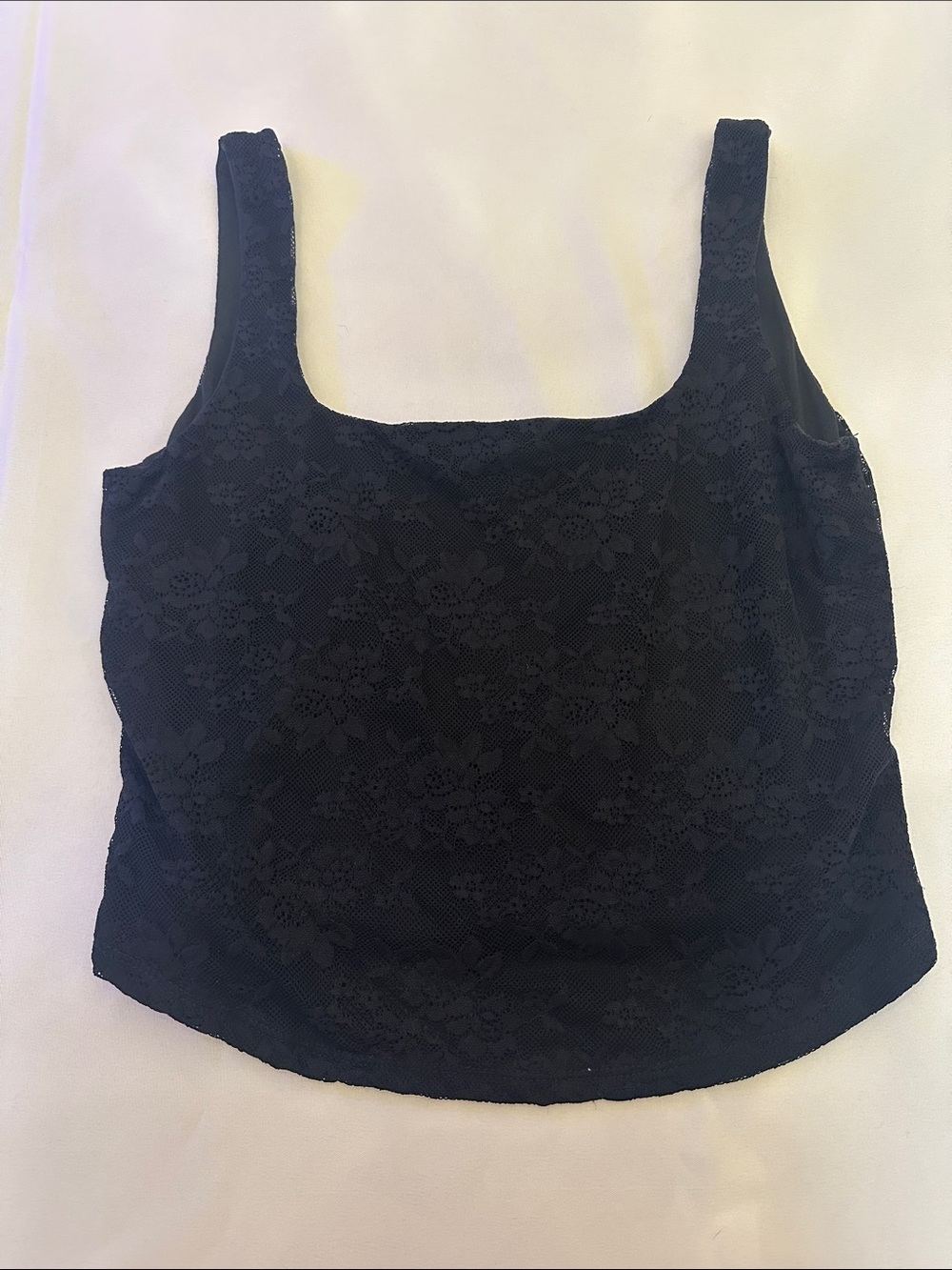 Women's Black Lace Square-Neck Crop Top